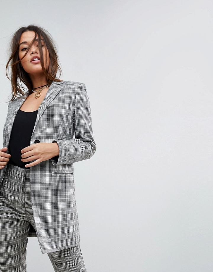 Asos Tailored Longline Slim Check Double Breasted Blazer - Multi