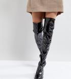 Monki Knee High Patent Boot - Black