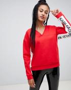 Karl Lagerfeld V Neck Logo Sweatshirt - Red