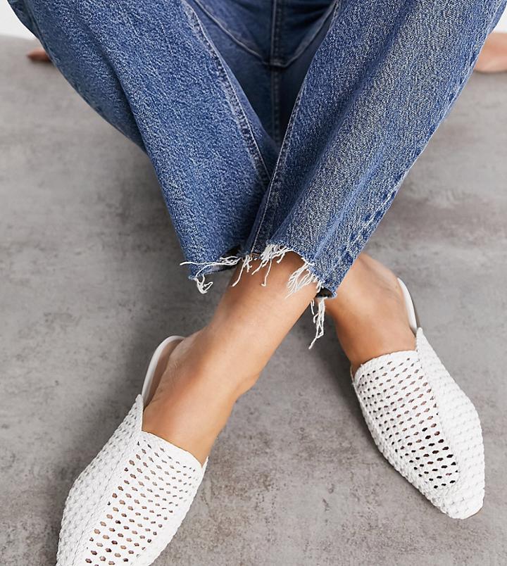 London Rebel Wide Fit Woven Mules In White