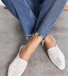 London Rebel Wide Fit Woven Mules In White