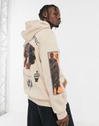 Bershka Roman Back Print Hoodie In Stone-neutral