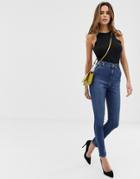 Asos Design Ridley High Waisted Skinny Jeans In Mottled Blue Was With Belt Loop Detail