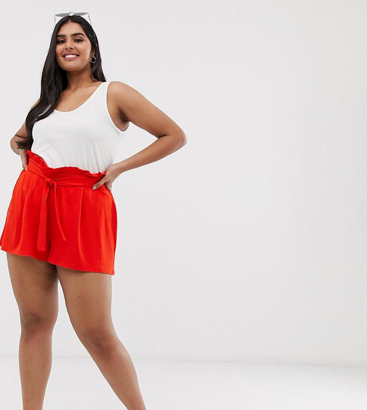 Asos Design Curve Paperbag Tie Waist Short-red