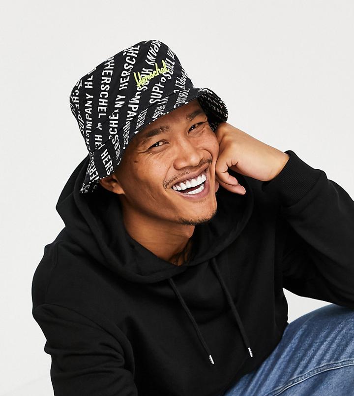 Herschel Supply Co Exclusive Lake Bucket Hat With All Over Logo Print In Black