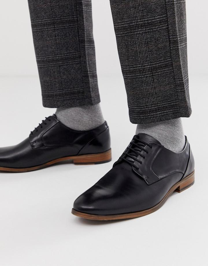 Asos Design Lace Up Shoes In Black Leather With Natural Sole