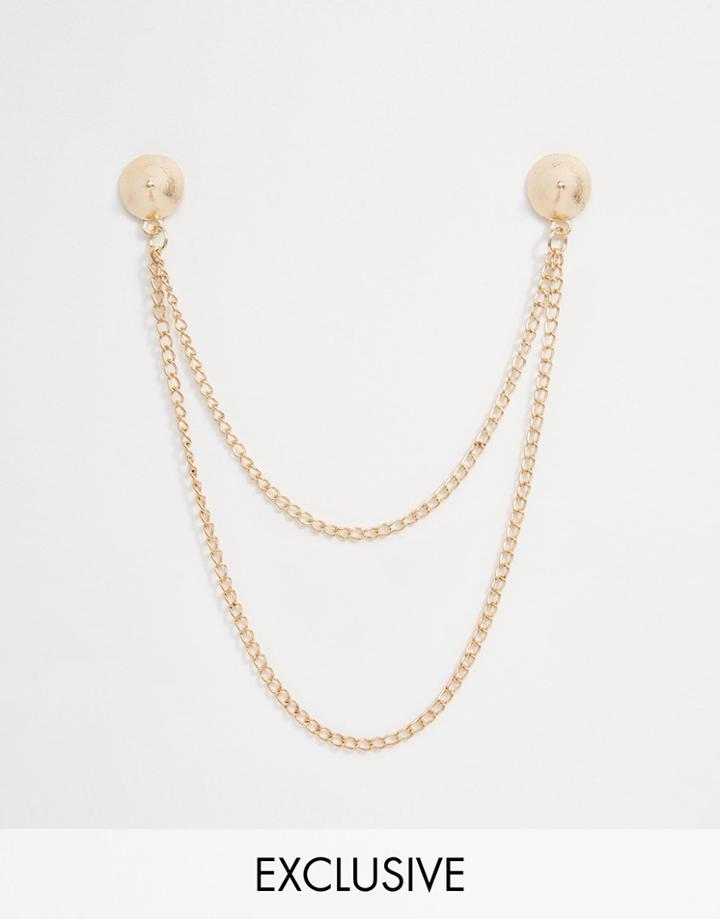 Reclaimed Vintage Spike Collar Tips With Chain In Gold - Gold