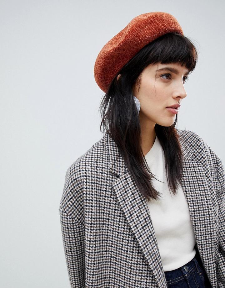 Asos Design Chenille Beret - Orange