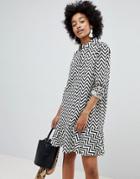 Asos Design Shirt Dress With Pephem In Mono Chevron Stripe - Multi