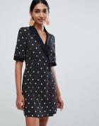 Asos Design Collared Wrap Mini Dress In Spot - Multi