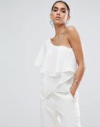 Asos One Shoulder Tiered Top - White
