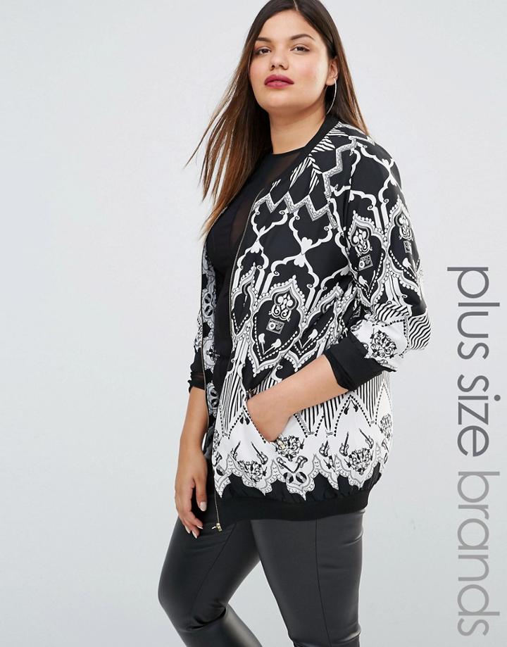 Ax Paris Plus Bomber Jacket In Geo Print - Black