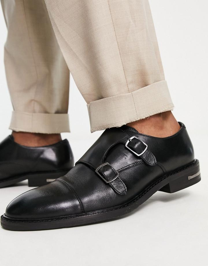 Walk London Oliver Monk Shoes In Black Leather
