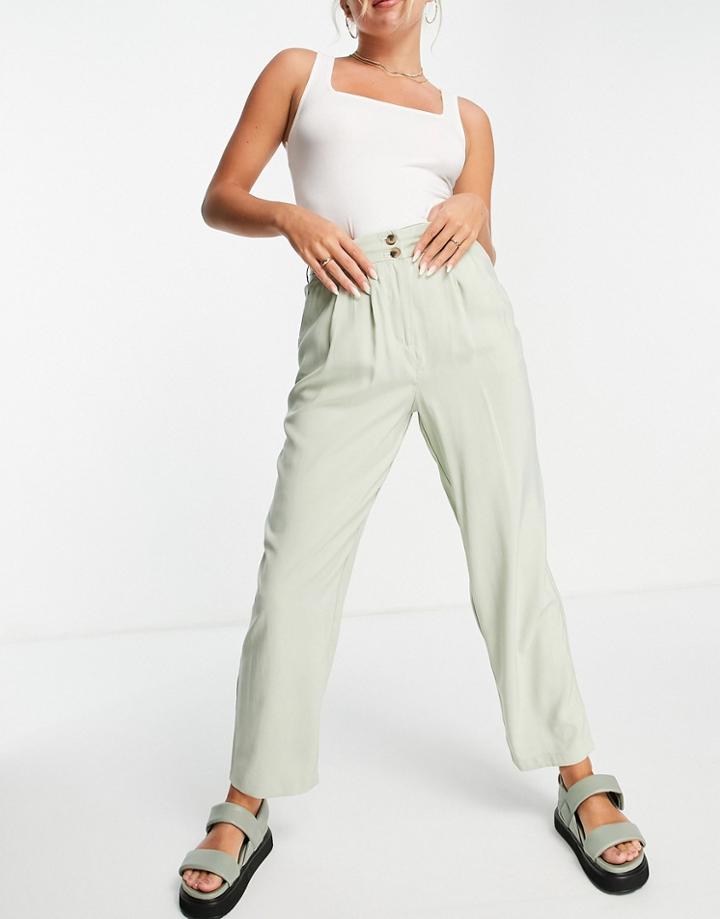 Vila High Waisted Taper Leg Pants In Sage Green