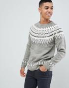 Asos Fairisle Wool Mix Sweater In Gray