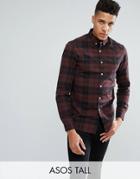Asos Tall Stretch Slim Check Shirt In Rust - Brown
