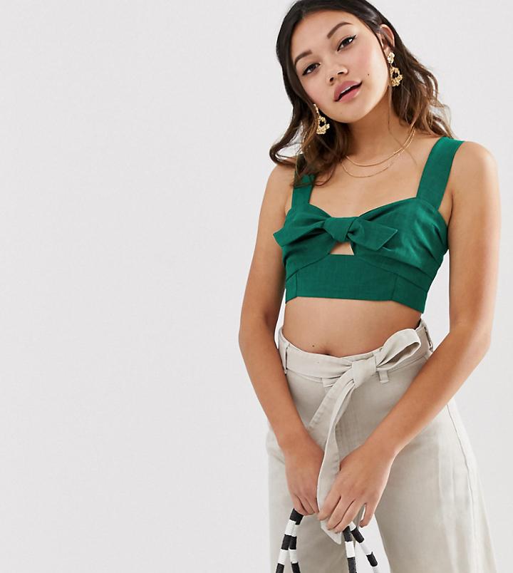 Miss Selfridge Tie Front Bralette In Green