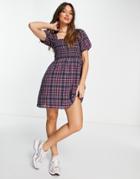 Madewell Check Print Mini Dress In Purple Plaid