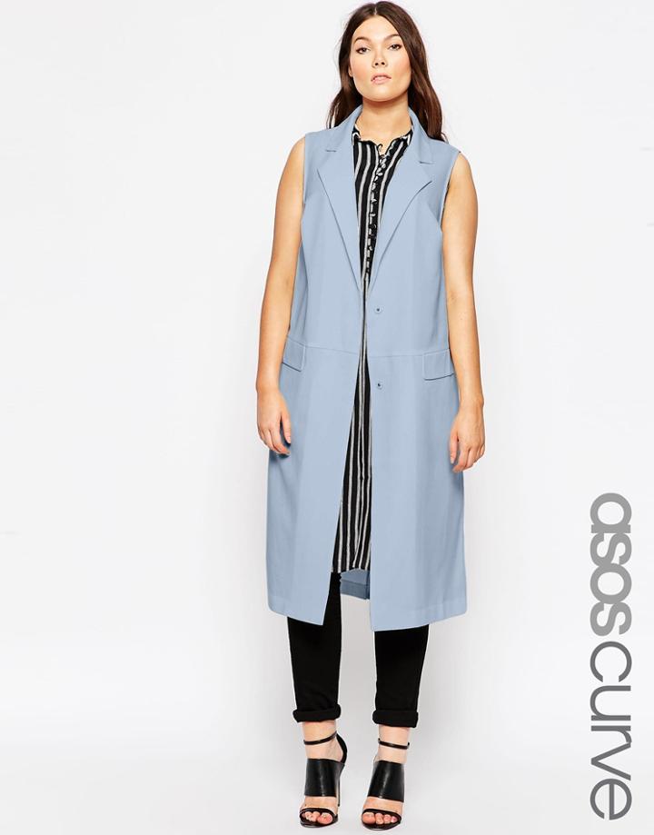 Asos Curve Sleeveless Duster Jacket - Blue $29.00