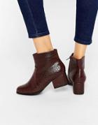 London Rebel Croc Print Mid Heeled Ankle Boots - Red