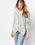 Asos V Neck Boxy Sweater In Natural Look Yarn - Gray