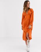 Asos Design Broderie Midi Dress With Hook And Eye-orange