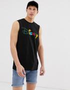 Asos Design Disney Sleeveless T-shirt With Dropped Armhole And Rainbow Text - Black