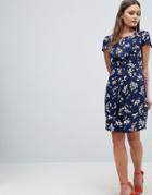 Yumi Valentine Bird Print Dress With Ruched Detail - Navy