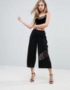 Asos Plisse Cullote Pants Lace Insert Detail - Black