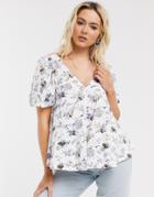Asos Design Broidery Trapeze Top In Floral Print-white