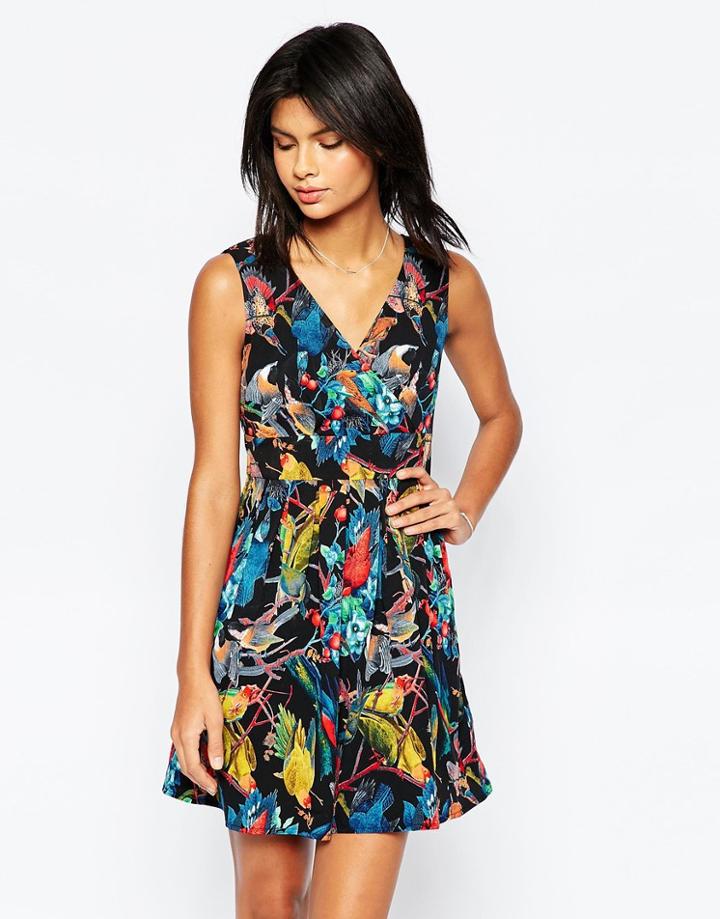 Yumi Wrap Front Dress In Parrot Print