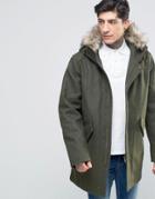 Fred Perry Parka In Wool With Faux Fur Trim In Thorn - Green