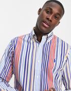 Polo Ralph Lauren Icon Logo Multi Stripe Poplin Shirt Custom Regular Fit In Blue/red