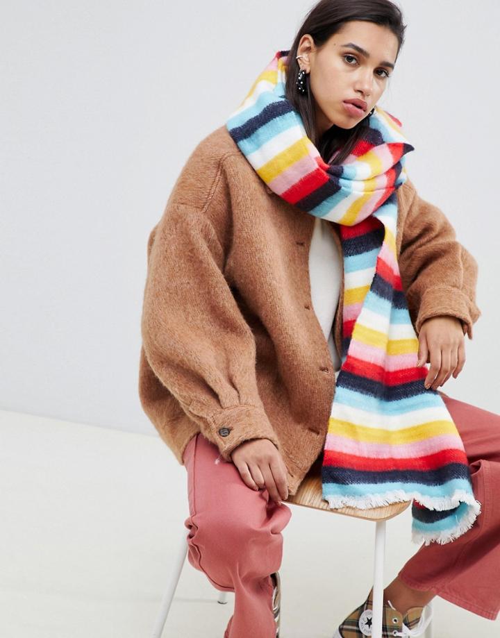 Asos Design Rainbow Long Woven Scarf - Multi