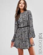 Brave Soul Tall Dress With Contrast Piping And Frill Sleeves - Black