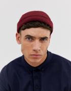 Asos Design Mini Fisherman Beanie In Burgundy Recycled Polyester-red