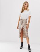 Influence Wrap Midi Skirt With Belted Waist In Snake Print - Multi