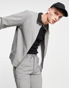 Asos Design Smart Track Jacket In Gray Micro Check - Part Of A Set-grey