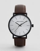 Asos Design Leather Watch With Matte Black Case In Brown - Brown