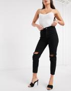 In The Style X Jac Jossa Mom Jeans With Ripped Knee In Washed Black
