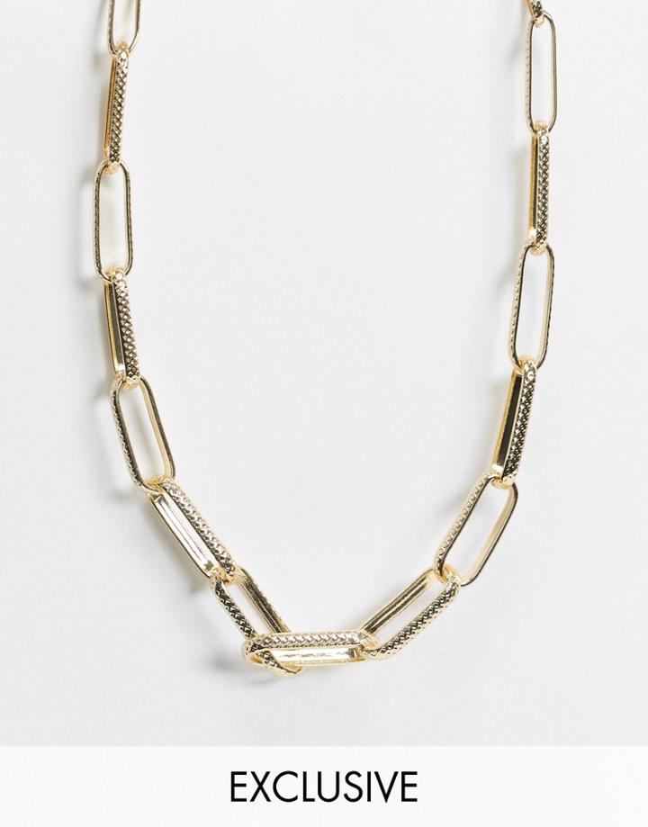 Designb London Exclusive Necklace In Gold With Wide Interlocking Links