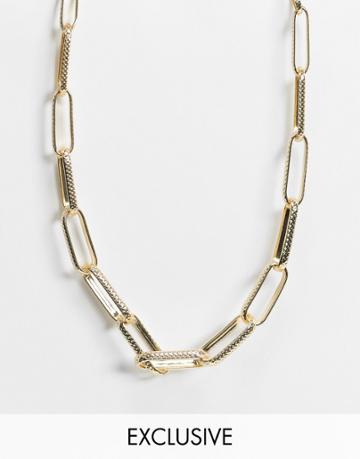 Designb London Exclusive Necklace In Gold With Wide Interlocking Links