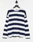 Asos Design Oversized Long Sleeve Stripe T-shirt In Navy And White