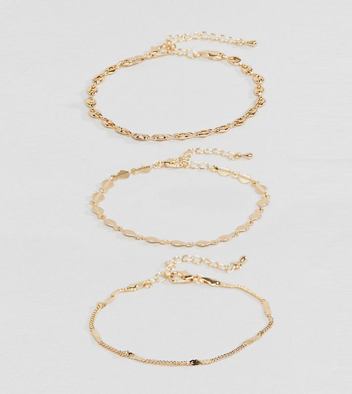 Asos Design Curve Pack Of 3 Bracelets With Delicate Chain And Disc Detail In Gold - Gold
