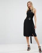 Asos Sleeveless Pencil Dress With Oversized Eyelet And Tie - Black