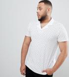 Asos Design Plus Polo With All Over Polka Dot Print And Revere Collar - White