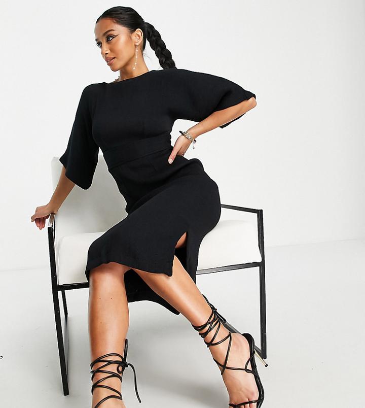 Closet London Petite Ribbed Pencil Mini Dress In Black