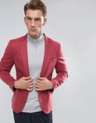 Asos Super Skinny Blazer In Burgundy Jersey - Red