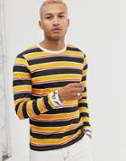 Asos Design Long Sleeve Striped T-shirt With Cuff Embroidery - Multi