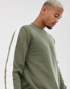 Asos Design Sweatshirt In Khaki With Side Stripes-green